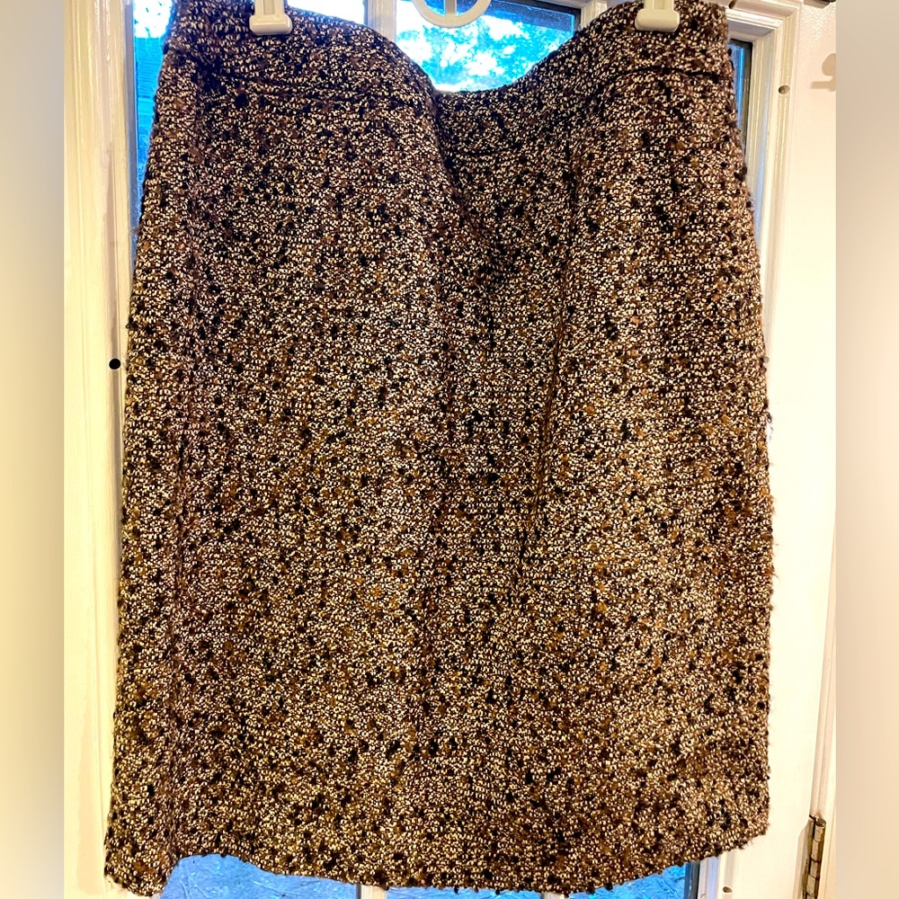 Tweedy Calvin Klein a-line skirt; black and brown